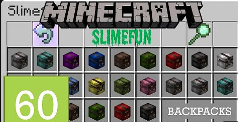 An inventory full of different colored Slimefun backpacks